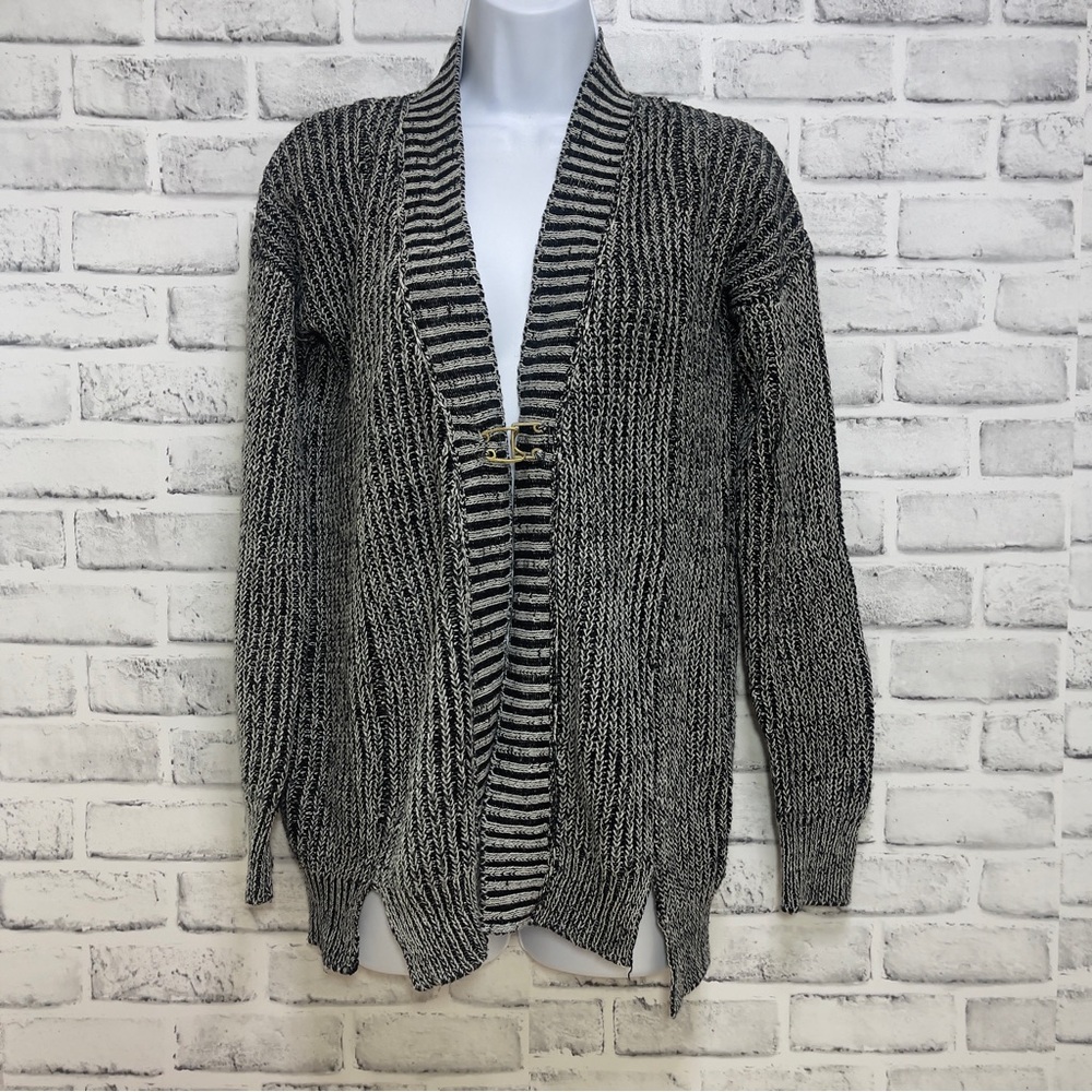 Poof Excellence Buckle Black Gray Marbled Cardigan Small